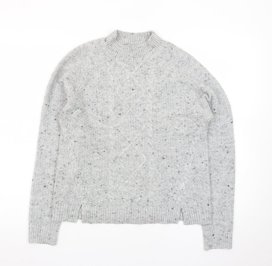 Oasis Women’s Grey Cable Knit Wool Blend Mock Neck Jumper XS