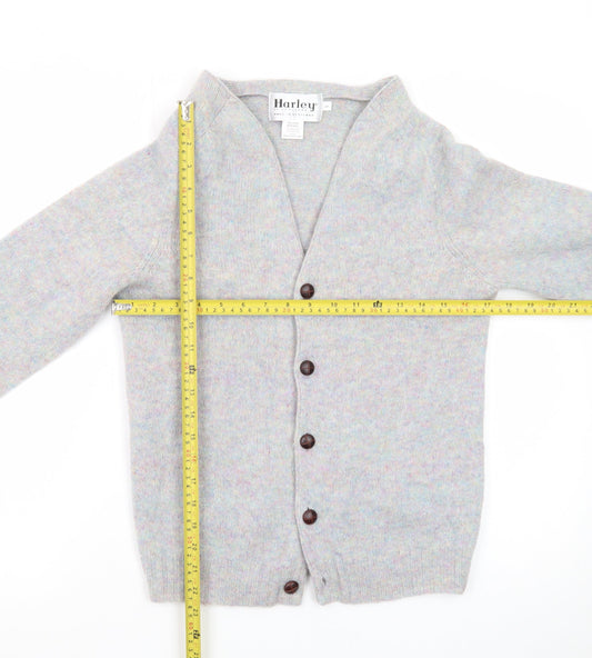 Harley of Scotland Women Grey Wool Cardigan L V-Neck Knit