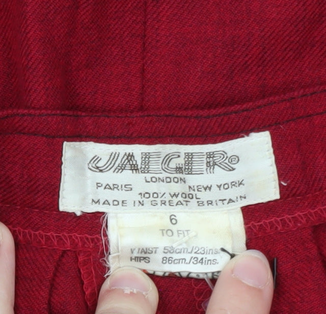 Jaeger Women Red Wool A-Line Midi Skirt Size 6 Button Front Vintage