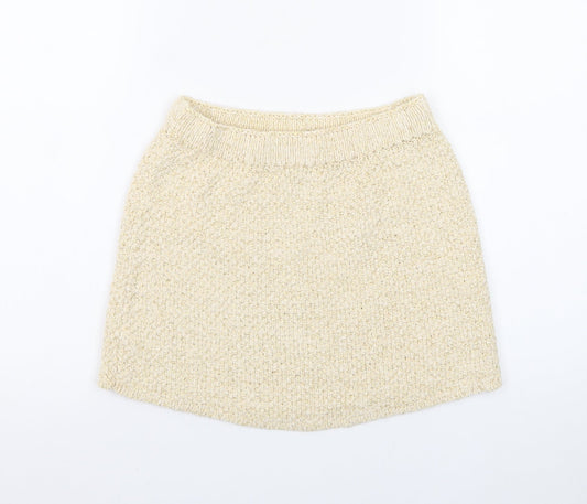 H&M Women Beige Glitter Knit Short Pencil Skirt XS