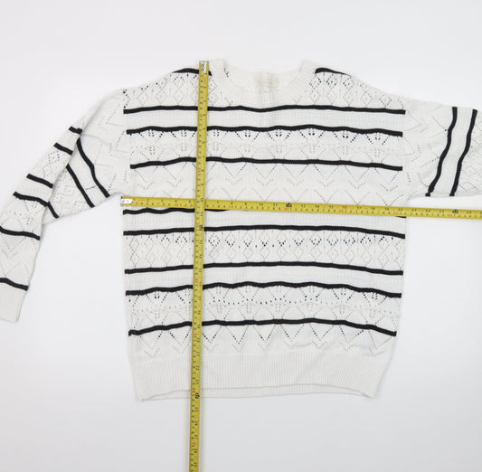 Autonomy Women White Black Striped Knit Jumper Size 14