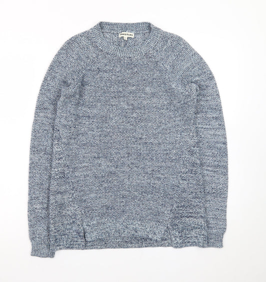 Additional front view of Whistles Blue Chunky-Knit Cotton Blend Crew Neck Jumper XS