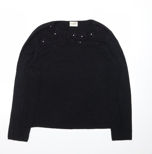 Roman Originals Women’s Black Beaded Crew Neck Long Sleeve Jumper M/L