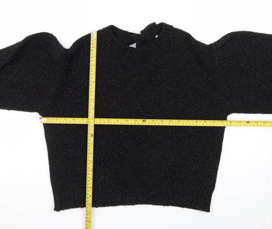 Tu Women's Black Metallic Puff Sleeve Knit Jumper Size 14