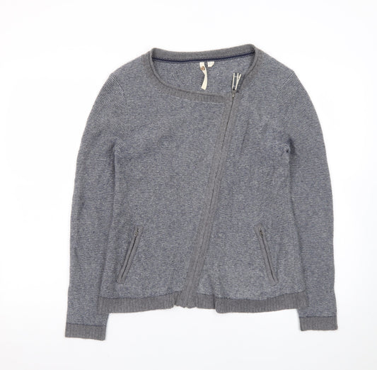 White Stuff Women Grey Zip Cardigan UK 12 Wool Blend Asymmetric Style