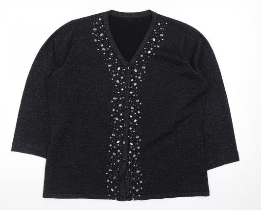 Bonmarché Women's Black Beaded V-Neck Cardigan Size M