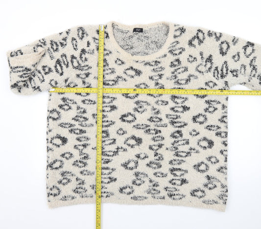 F&F Women's Beige Leopard Print Chunky Knit Pullover Jumper Size 20