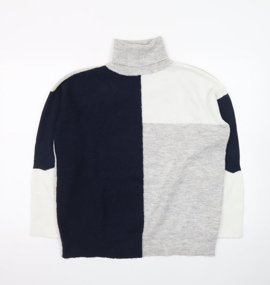 Wallis Women’s Grey Colour Block Roll Neck Petite Jumper Size S