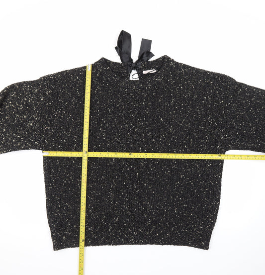 Tu Women Black Metallic Knit Bow Back Jumper Size 20