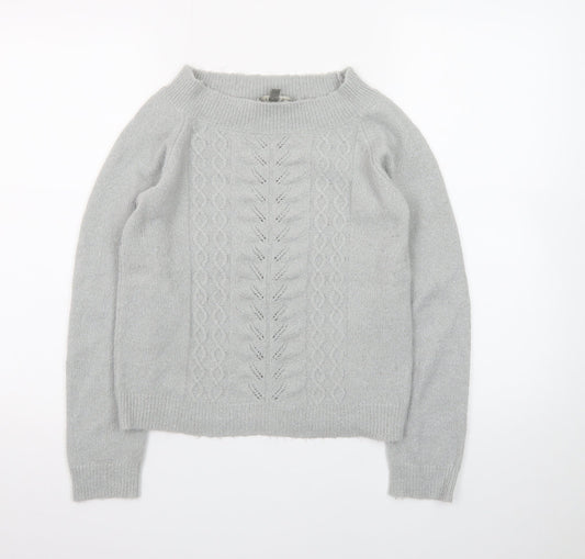 Oasis Women Grey XS Cable-Knit Wool Blend Pullover Jumper