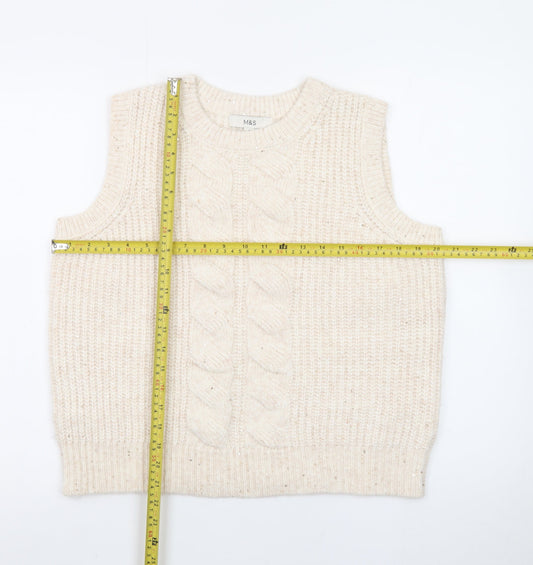 Marks and Spencer Womens Beige Cable Knit Sleeveless Vest Medium