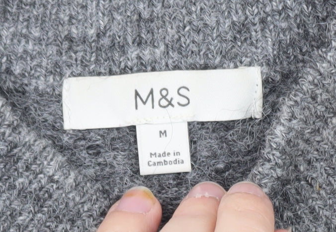 Marks and Spencer Women's Grey Argyle Wool Blend Pullover Jumper M