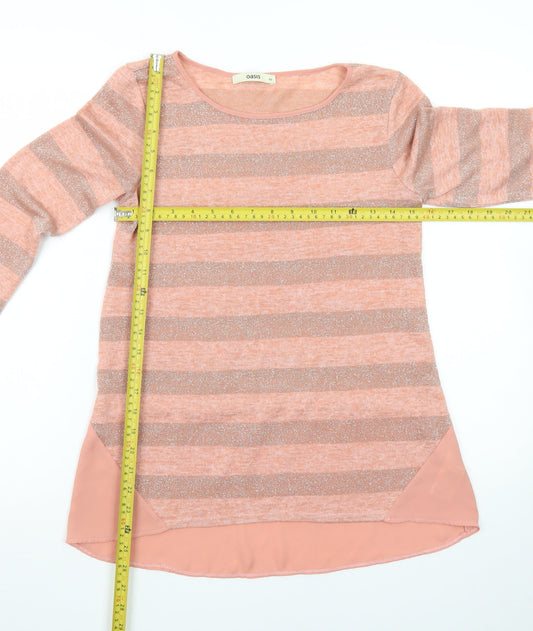 Oasis Women’s Pink Striped Glitter Knit Pullover Jumper XS