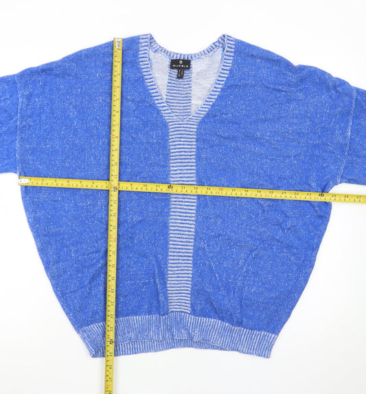Marble Women Blue Short Sleeve V-Neck Knit Cardigan Size 16