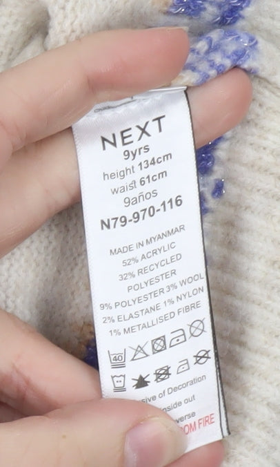 Brand and care label for Next Teens Beige Fair Isle Mock Neck Wool Blend Jumper 9yrs