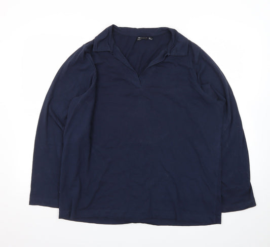Additional front view of ASOS Women’s Blue Cotton Henley Collared Long Sleeve Jumper, size S