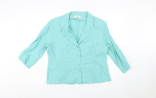 Country Casuals Women’s Green Linen Single-Breasted Blazer Size 16