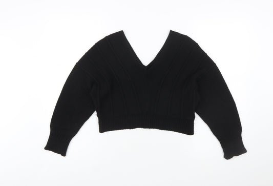 boohoo Women's Black V-Neck Knit Pullover Jumper Size M