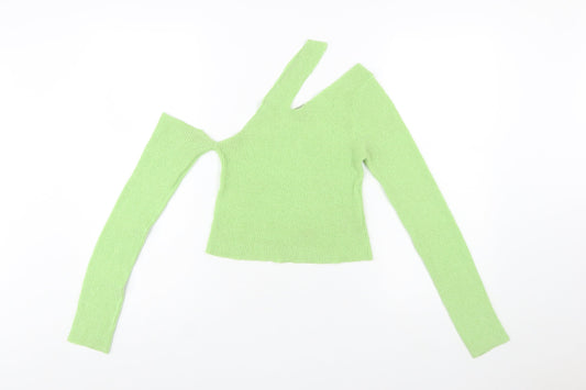 ASOS Women's Green One Shoulder Cropped Knit Top Size 8