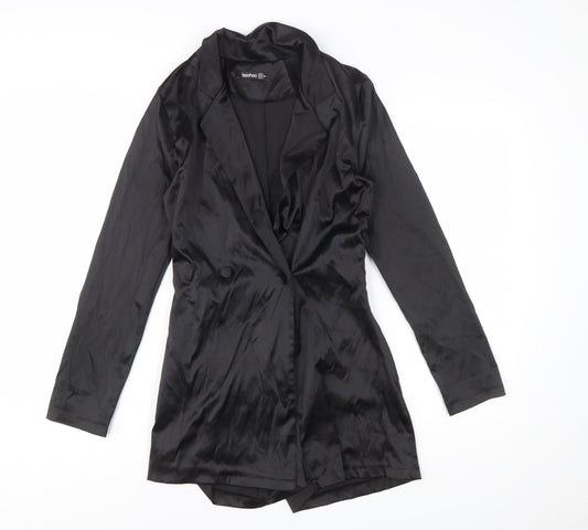 Boohoo Women’s Black Long Sleeve Collared Playsuit Size 8