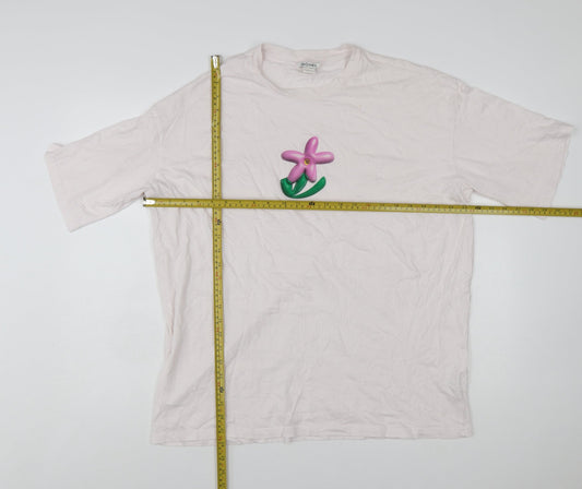 Monki Womens Pink Floral Embroidered Cotton T-Shirt Size S