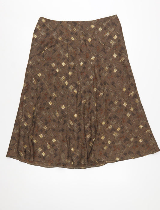 Alex & Co Women Brown Geometric Tweed A-Line Midi Skirt UK 14