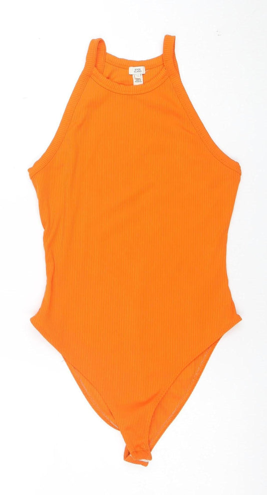 River Island Womens Orange One Shoulder Ribbed Bodysuit Size 12