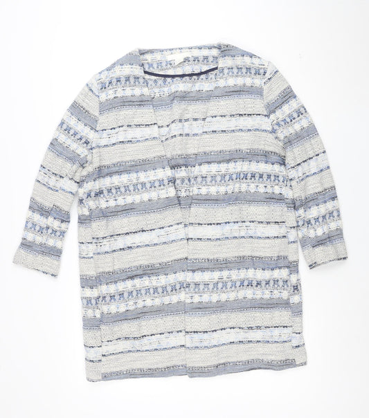 H&M Women Blue Striped Tweed Blazer Jacket M Mid-Length 3/4 Sleeve