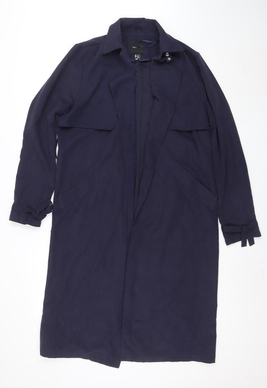 New Look Women Blue Long Trench Coat Size 14 Belted Classic Style