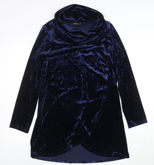 Additional front view of Roman Women Blue, size 10, Velvet Cowl Neck Long Sleeve Shift Dress