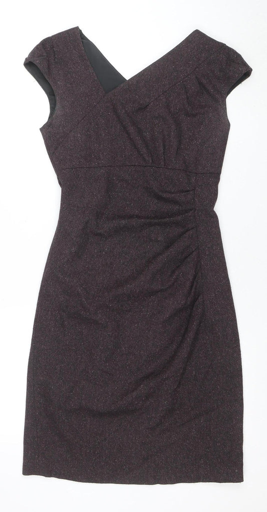 Additional front view of L.K. Bennett Women's Brown Wool Blend Ruched Sheath Dress, size 6