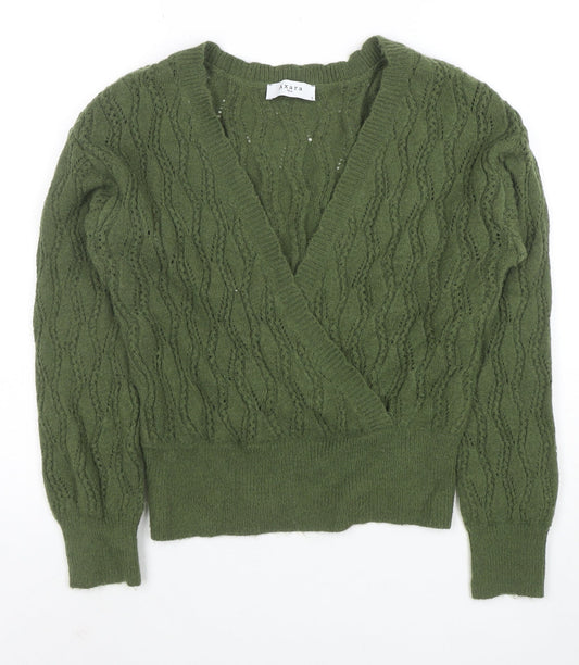 Axara Women’s Green V-Neck Wrap Knit Jumper Size S