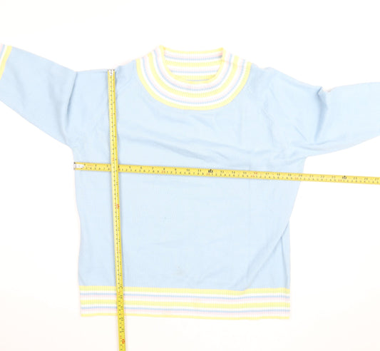 Etam Women Blue Striped High Neck Cotton Knit Jumper L