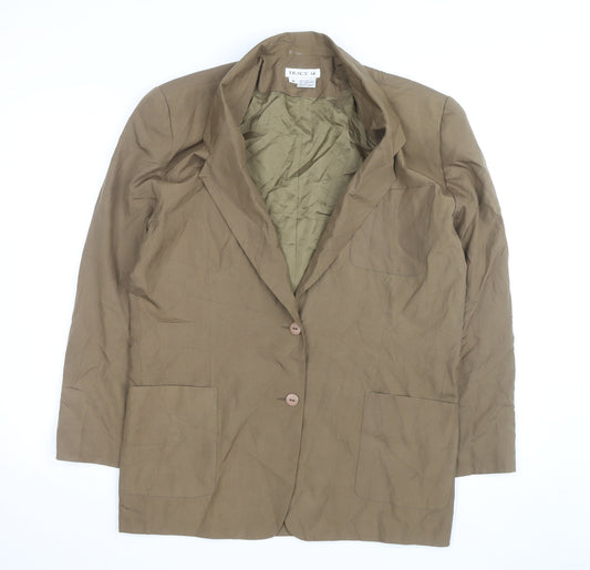 Additional front view of Tracy M unisex brown silk lined mid-length blazer m