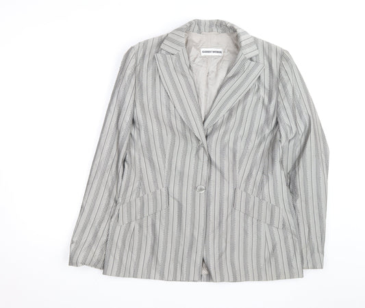 Gerry Weber Women's Grey Striped Cotton Silk Blazer Size 12