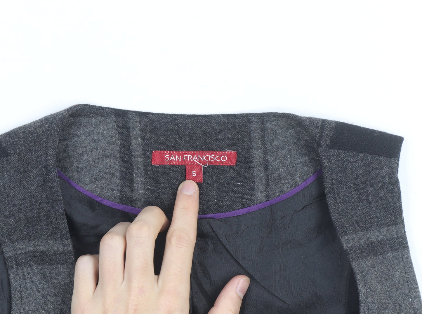 San Francisco Women Grey Check Wool Blend Waistcoat Size 10