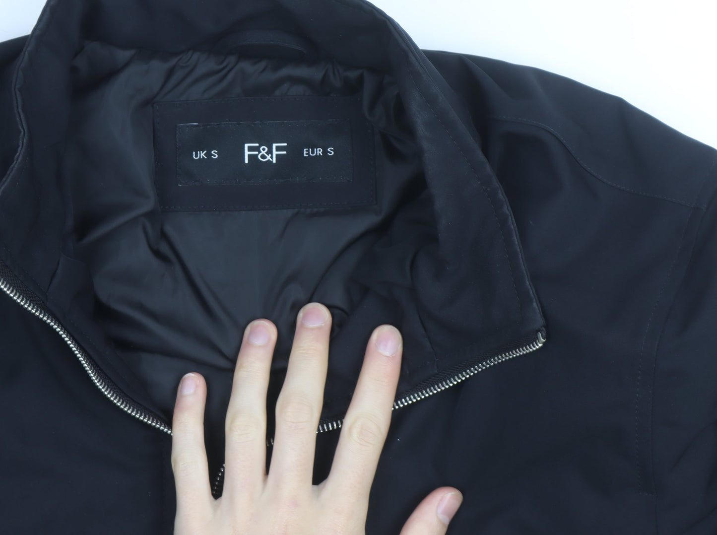 F&F Men's Black Bomber Jacket Size S Full Zip Polyester
