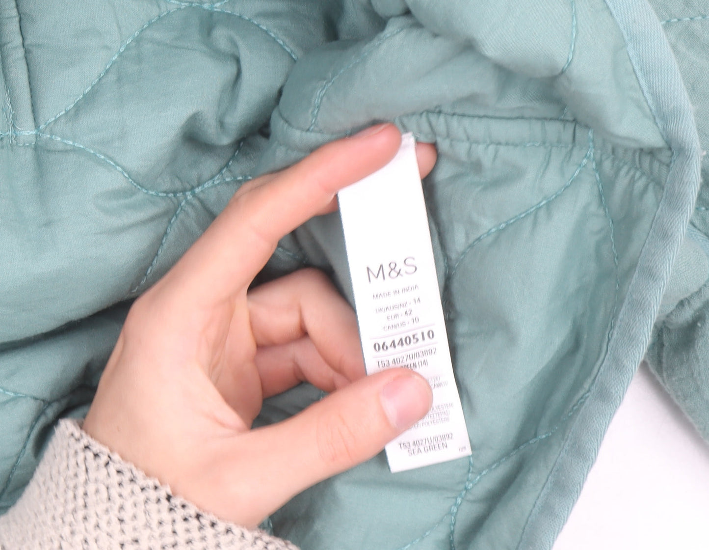 Marks and Spencer Women’s Sea Green Quilted Cotton Jacket Size 14