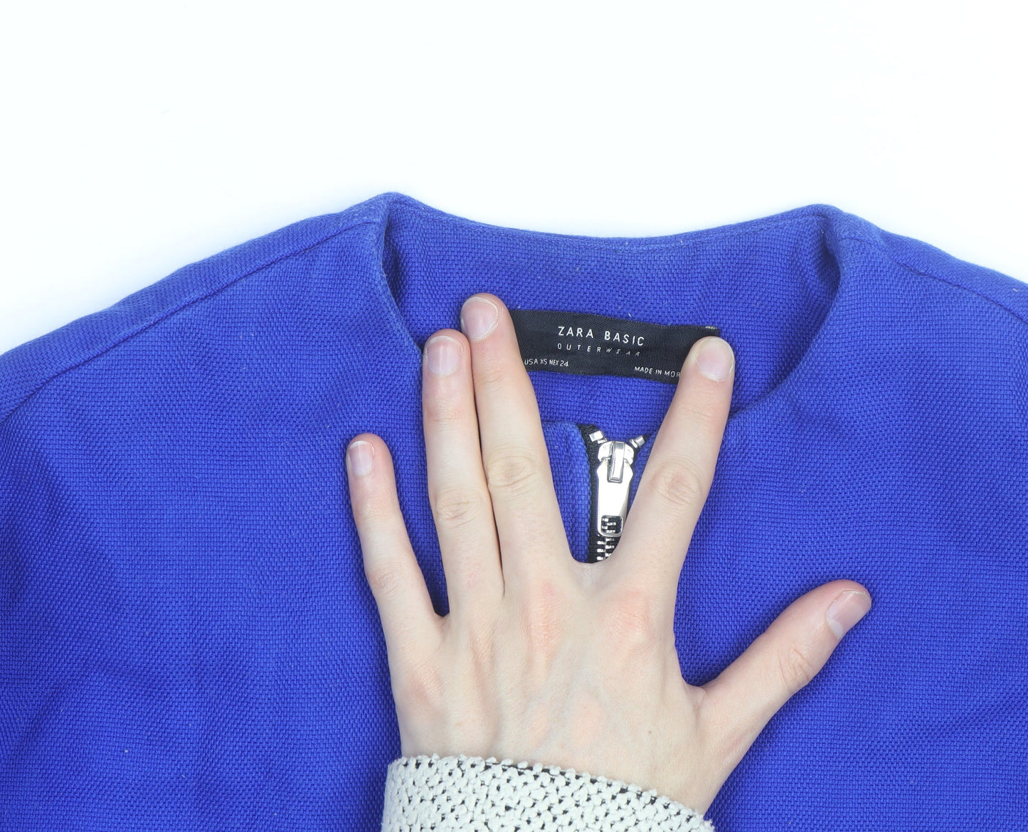 Zara Women Blue Mid-Length Cotton Blend Zip Coat Size S