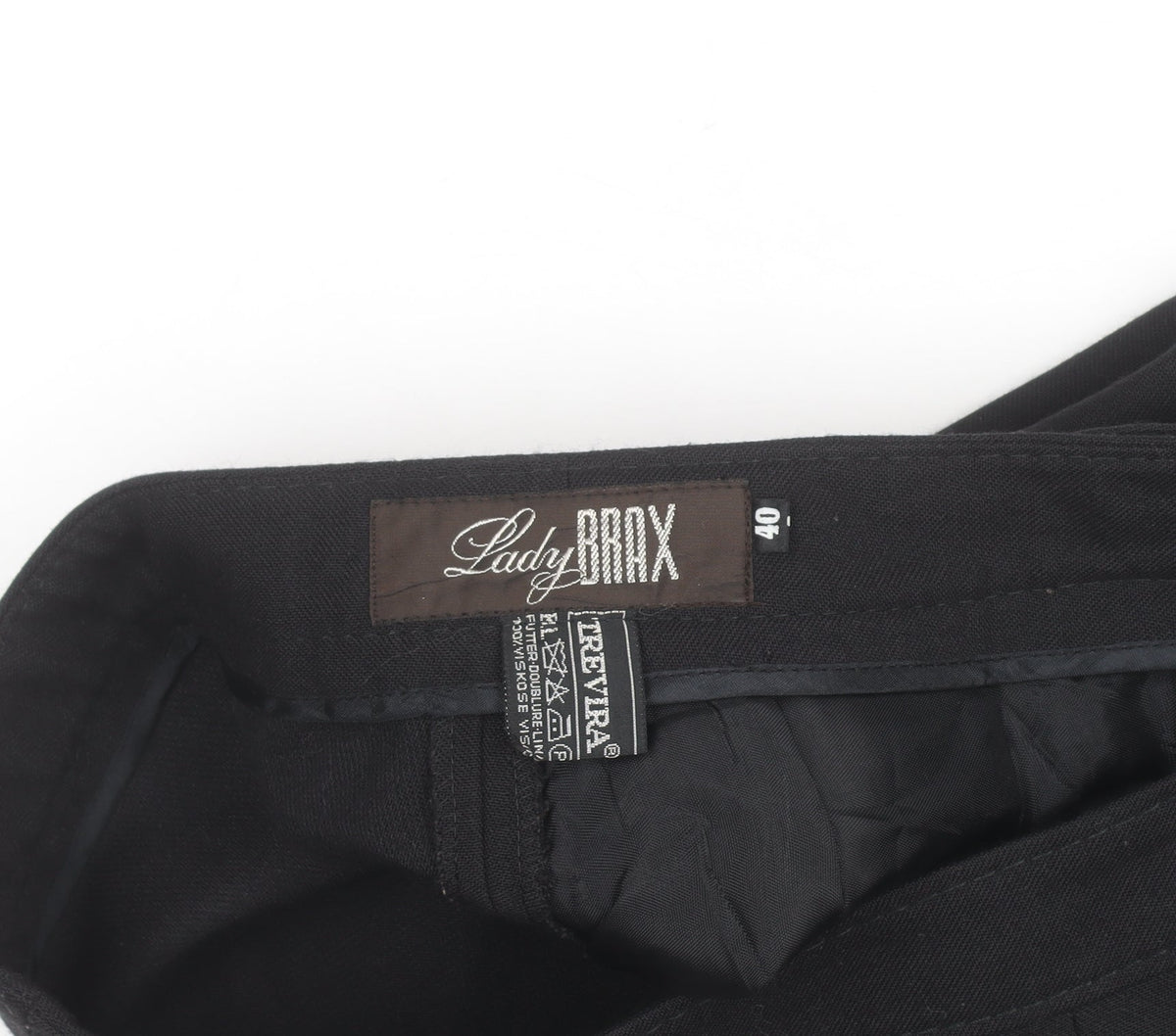 Brand and care label for Lady Brax Black Dress Pants unisex adults m regular fit straight leg trousers