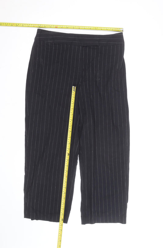 First Option Women's Black Pinstripe Cropped Trousers Size 8