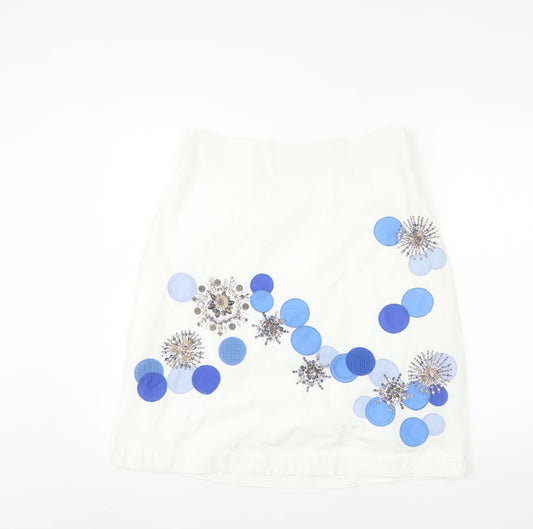 Monsoon Women Ivory Beaded Floral A-Line Skirt Size 14