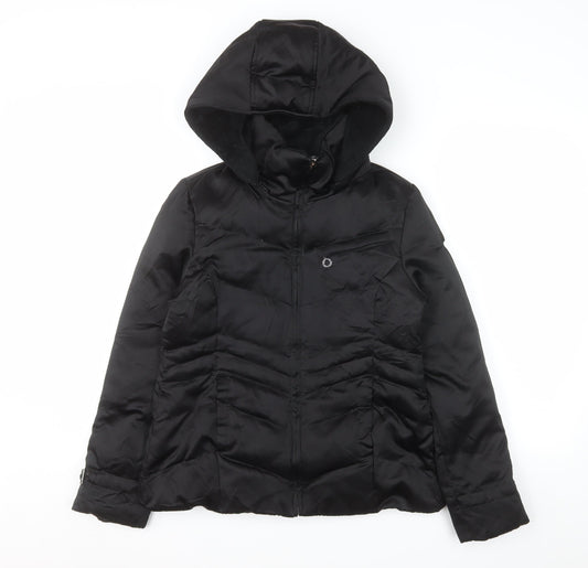 DKNY Womens Black S Hooded Puffer Jacket Winter Coat
