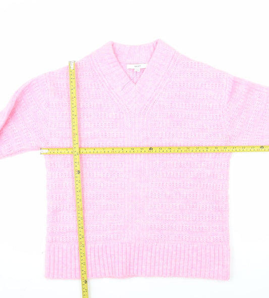 Next Women Pink V-Neck Chunky Knit Pullover Jumper XS