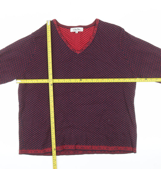 Lily Ella Women's Red Geometric V-Neck Cotton Jumper XL