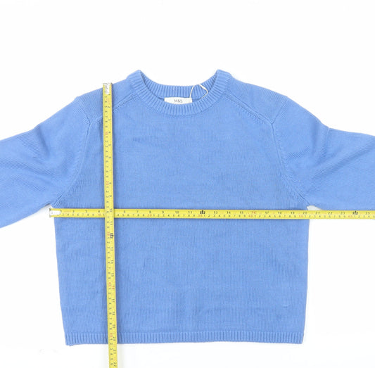 Marks and Spencer Men's Blue M Cotton Crew Neck Jumper