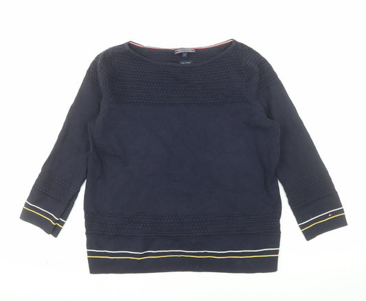 Tommy Hilfiger Women's Blue 3/4 Sleeve Pima Cotton Boat Neck Jumper M