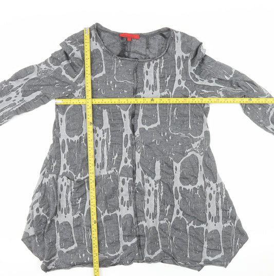 Vetono Womens Grey Tunic Top L Long Sleeve Round Neck Relaxed Fit