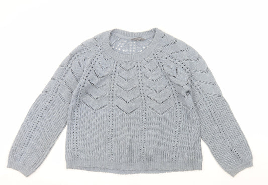 Principles Women Grey Open-Knit Crew Neck Long Sleeve Jumper Size 14