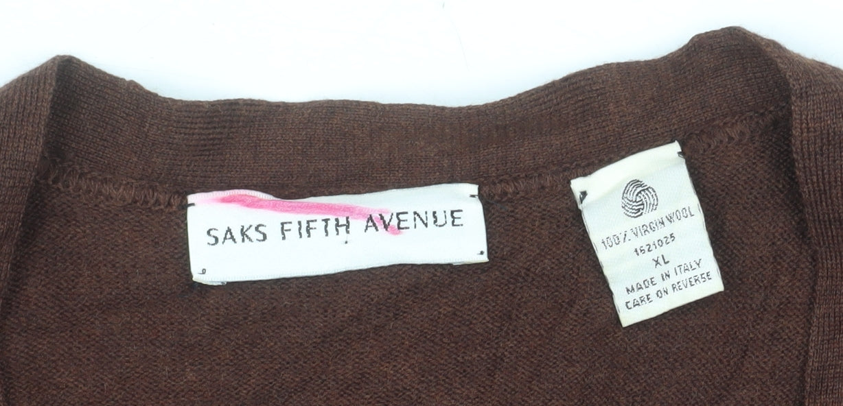 Saks Fifth Avenue Men's Brown Wool Sleeveless Cardigan XL